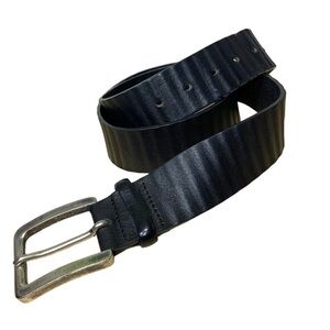Fabio Corti Black Leather Belt Men Sz 38 Wavy Heavy Metal Buckle Made In Italy